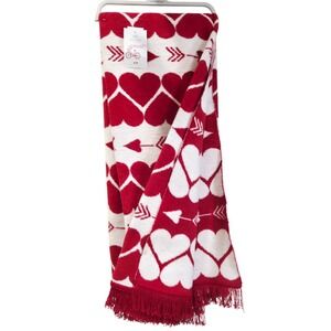 Docofil White Red Hearts Soft Throw Blanket Cotton Blend 51x67 Made in Portugal